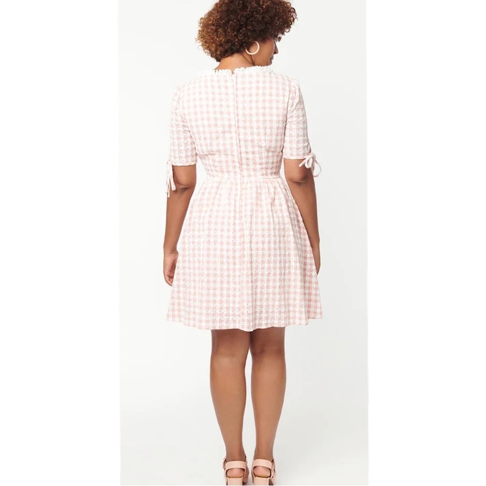 Sz-1X-Smak Parlour-pink & white gingham eyelet Woodstock flare dress w/pockets! - Picture 7 of 10